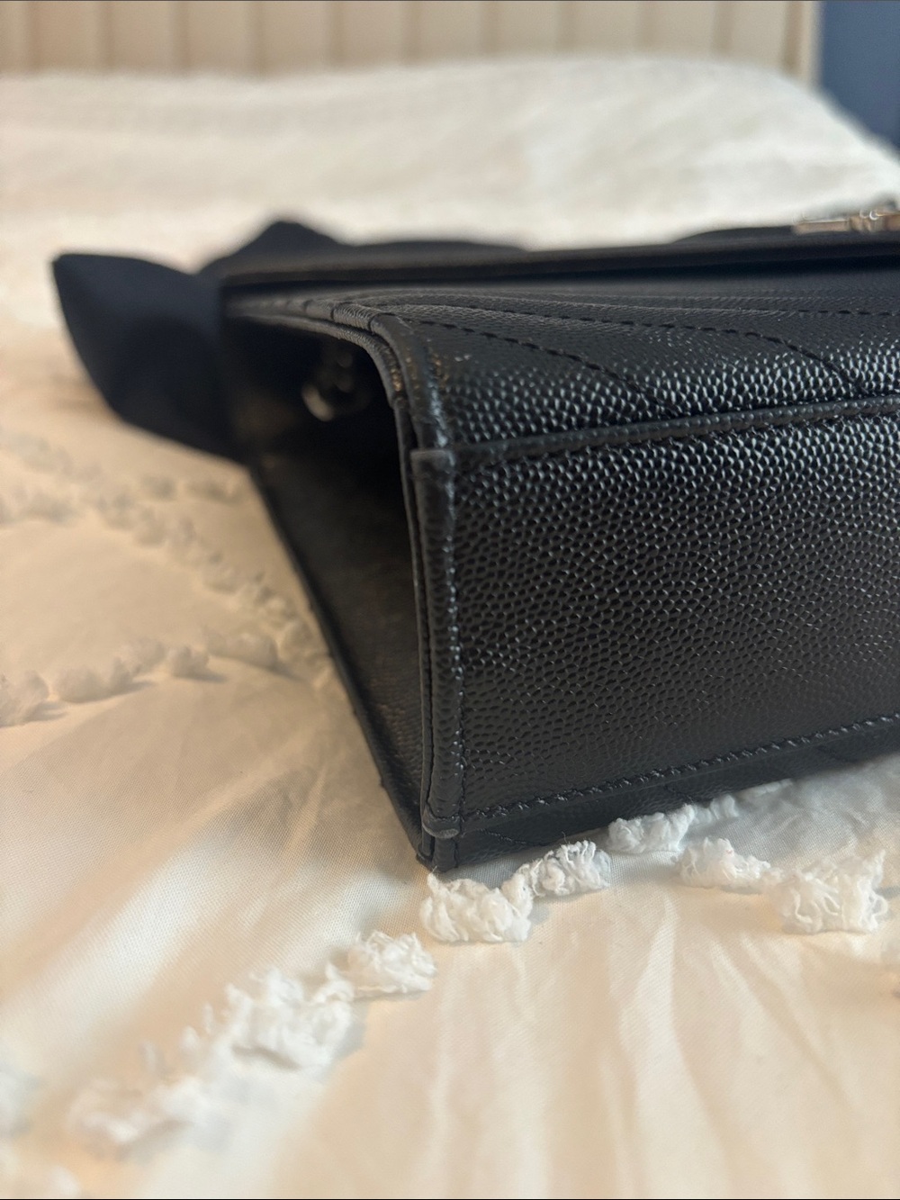 Saint Laurent Black Chevron Quilted Shoulder Bag with Silver YSL Hardware - Picture 4 of 8